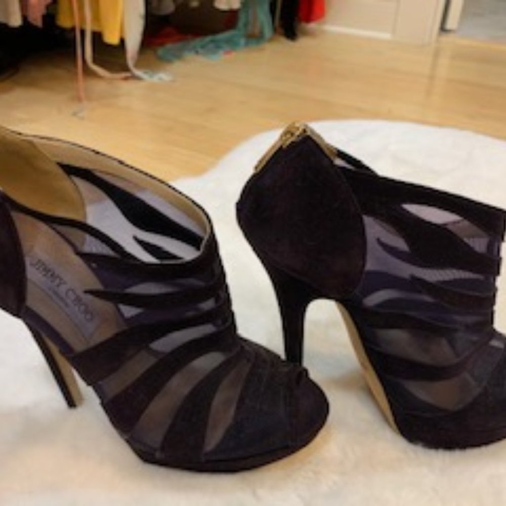 Jimmy Choo Kerfield dark purple suede booties